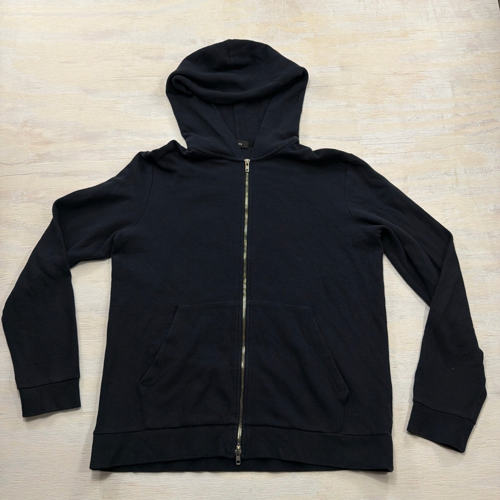 Theory Ridge Waffle Full Zip Hoodie Two-Way Zip Navy Blue Mens Size L